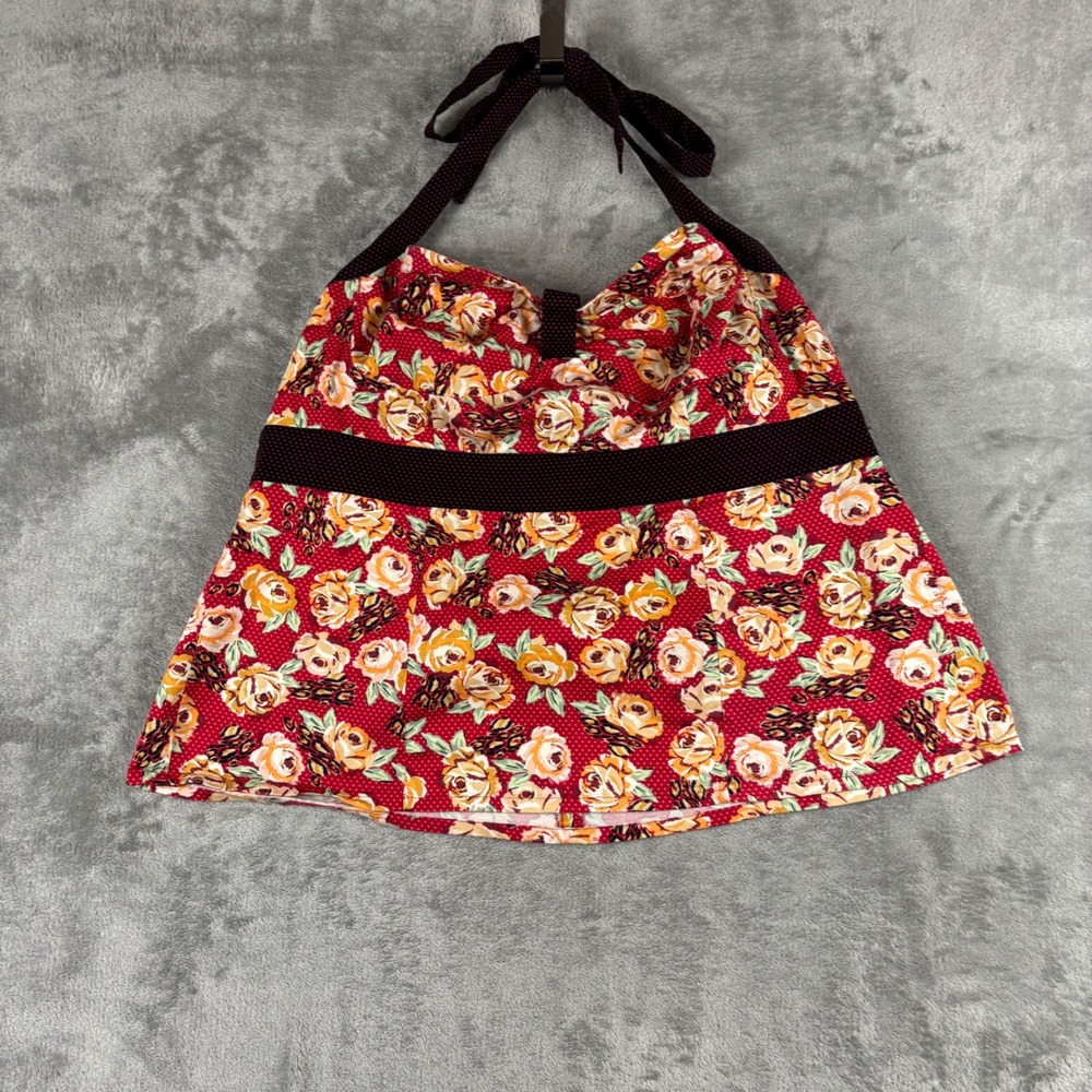Torrid Babydoll Halter Top Womens 2X 18/20 Red Floral Polka Dot Cotton Blend